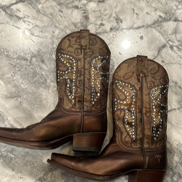 Metallic brown studded embossed frye boots - Picture 8 of 9
